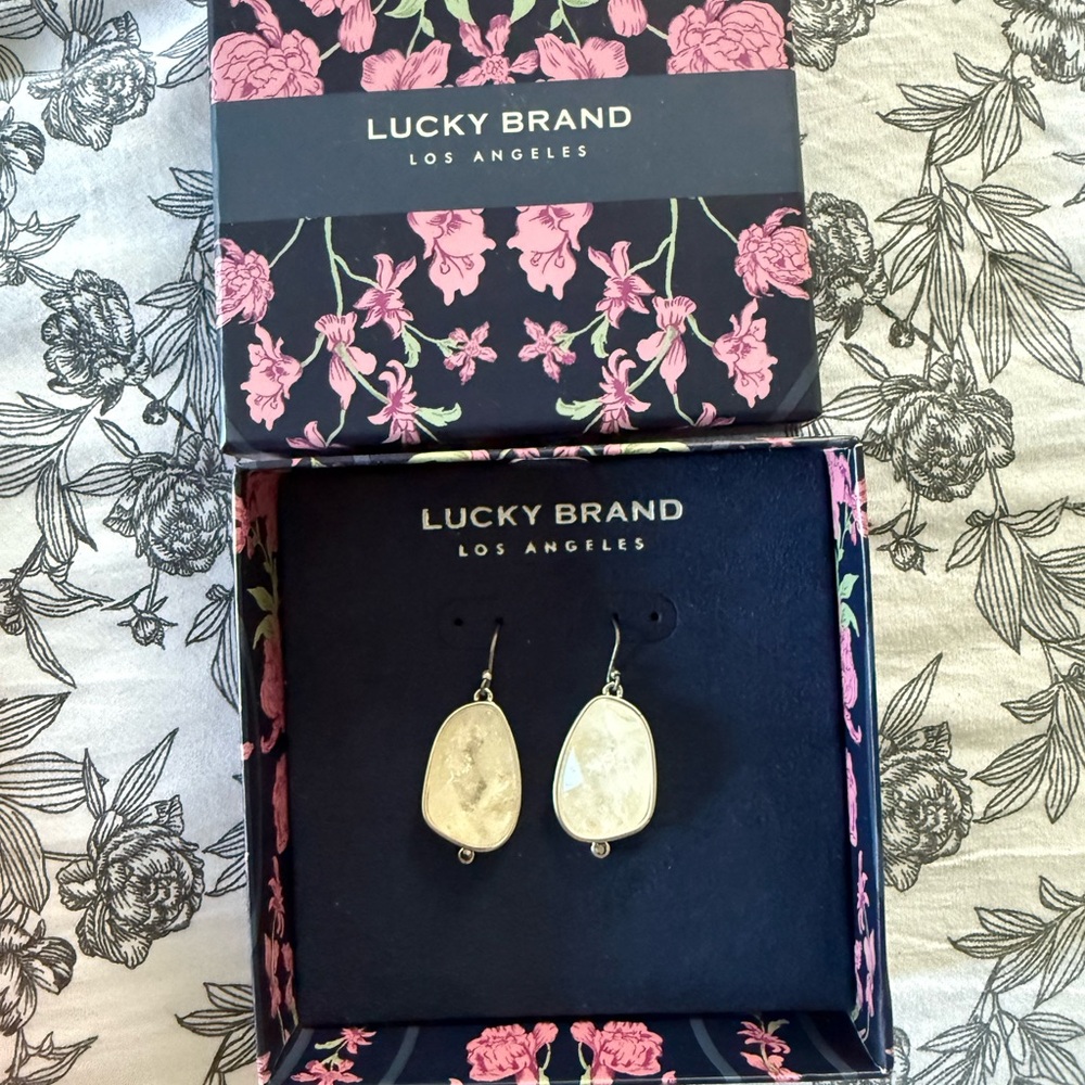 Lucky Brand White semi precious stone Dangle Earrings- new